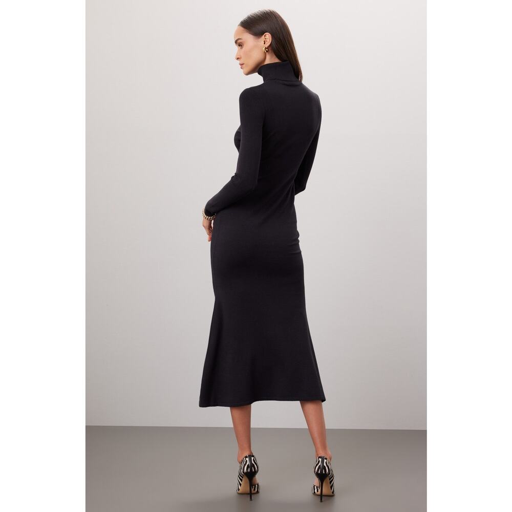 Toccin Black Ribbed Turtleneck Long Sleeve Midi Sweater Dress Size Medium - Picture 4 of 13